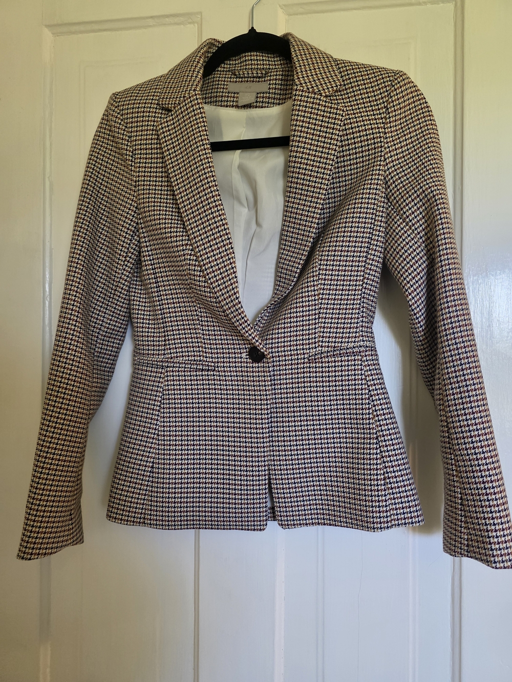 H&M Brown and Black And Gold Houndstooth Single-Button Blazer